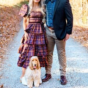 Antonio Melani Maisie Plaid Square Neck Puff Sleeve Tiered Ruffle Midi Dress